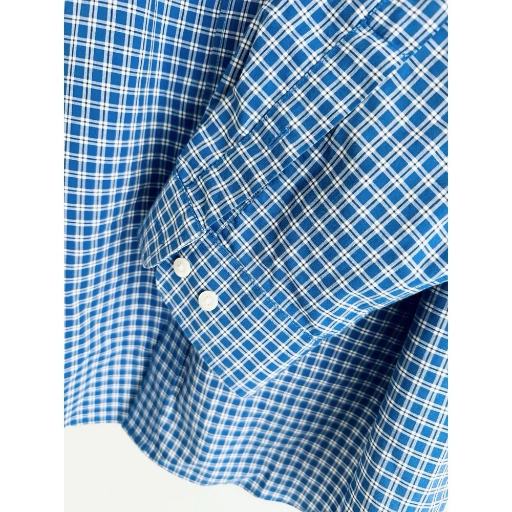 LL BEAN Men Shirt‎ XL TALL Check Teal Wrinkle Free Preppy Button Down